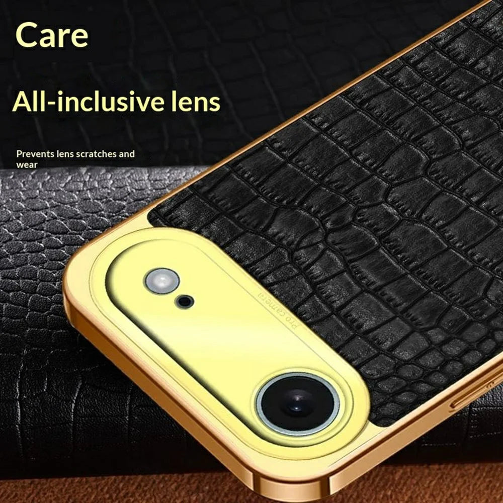 For iPhone Air Case TPU + PU Kickstand Phone Cover Crocodile Texture Electroplating - White - 6
