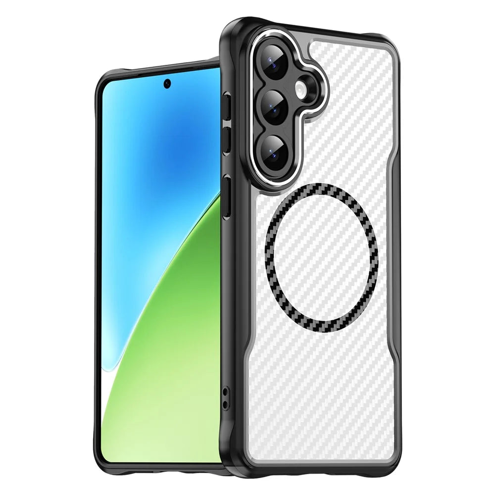 For Samsung Galaxy S26+ Case Magnetic Case Hybrid Phone Cover Carbon Fiber - Black - 1