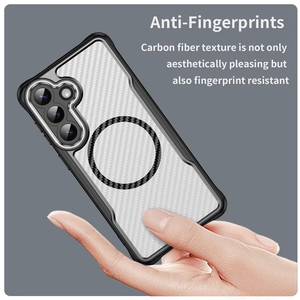 For Samsung Galaxy S26+ Case Magnetic Case Hybrid Phone Cover Carbon Fiber - Black - 3
