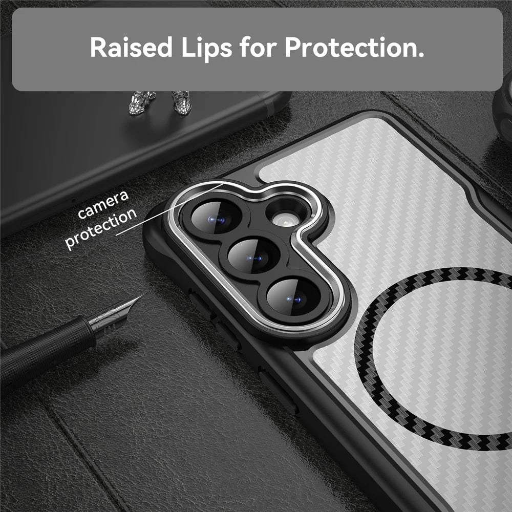 For Samsung Galaxy S26+ Case Magnetic Case Hybrid Phone Cover Carbon Fiber - Black - 4