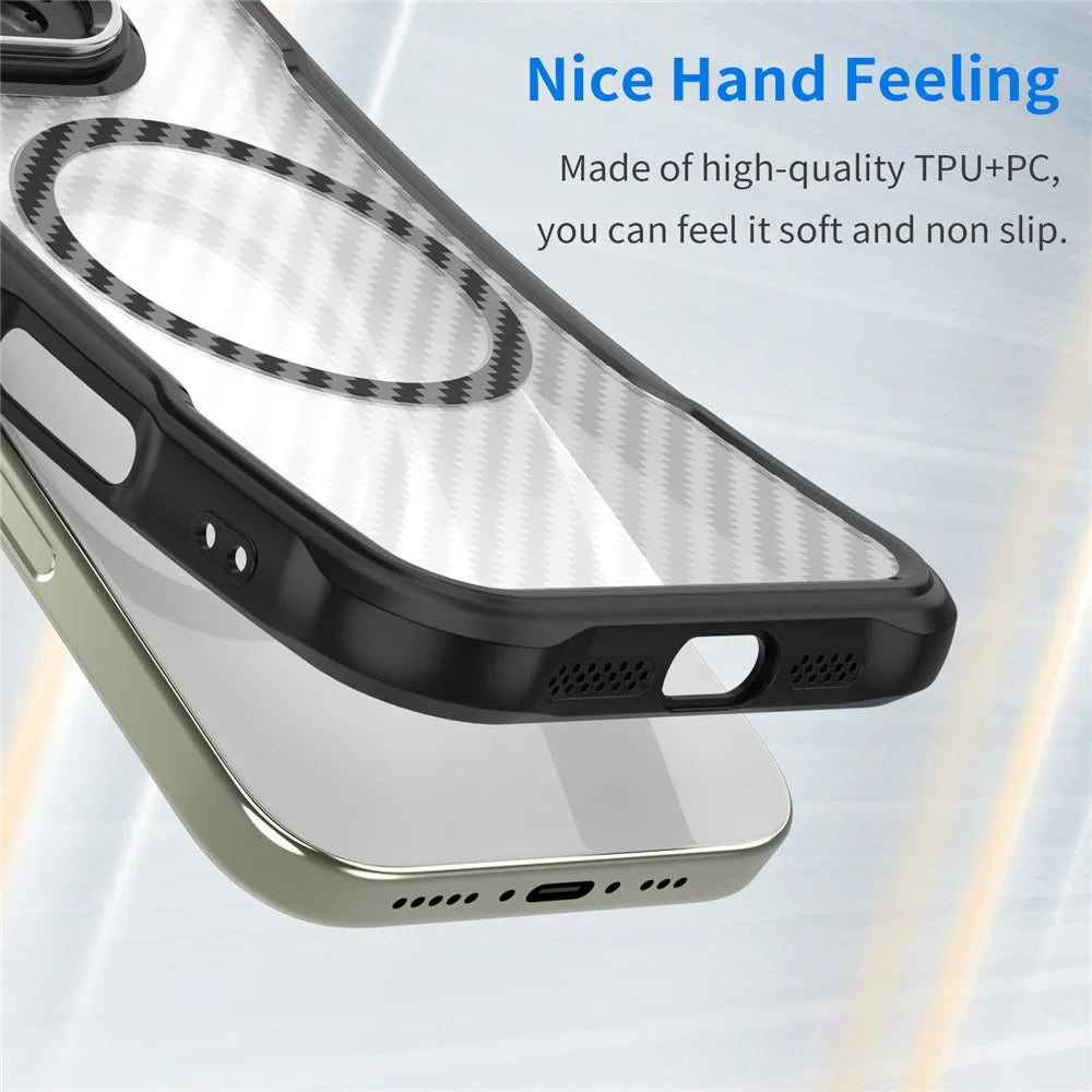 For Samsung Galaxy S26+ Case Magnetic Case Hybrid Phone Cover Carbon Fiber - Black - 6