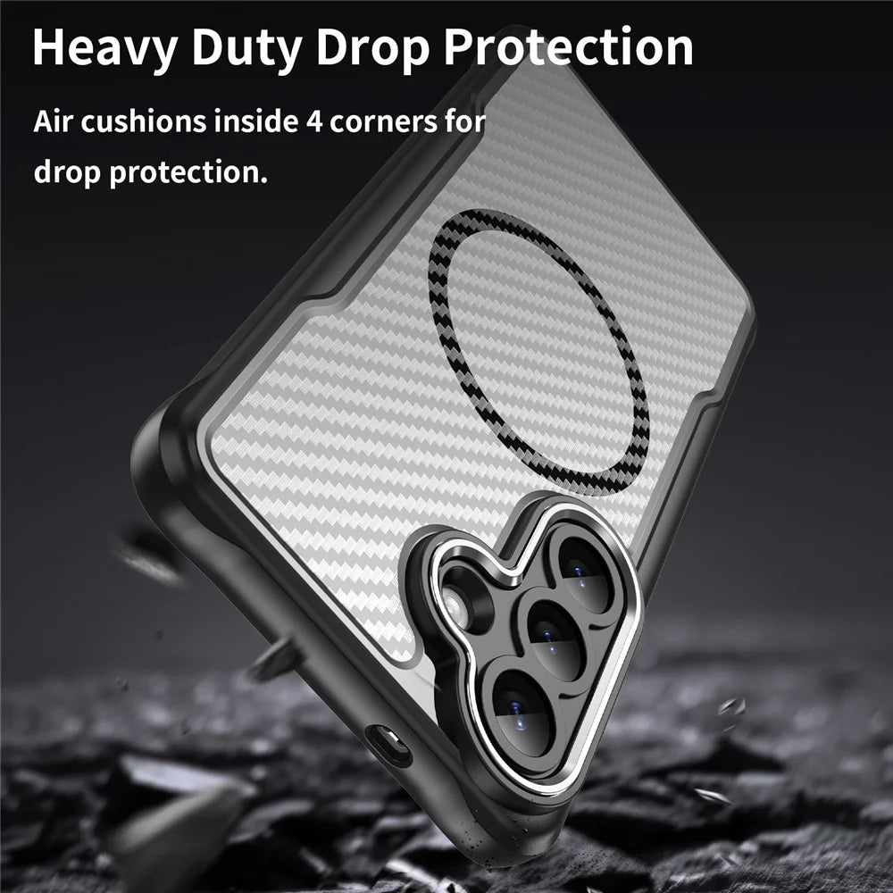 For Samsung Galaxy S26+ Case Magnetic Case Hybrid Phone Cover Carbon Fiber - Black - 7