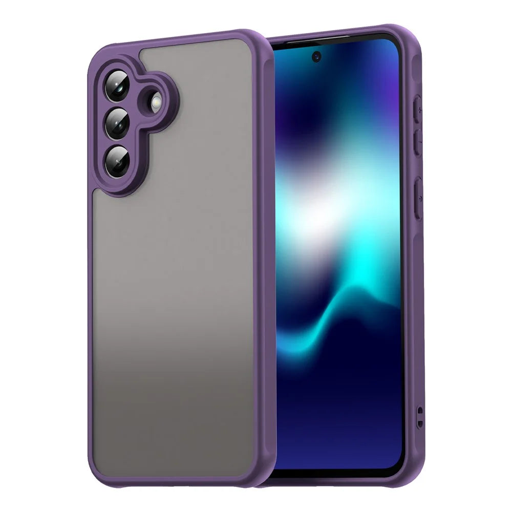 For Samsung Galaxy A37 5G Case Drop Proof Airbags Frosted Translucent PC + TPU Phone Back Cover - Purple - 1