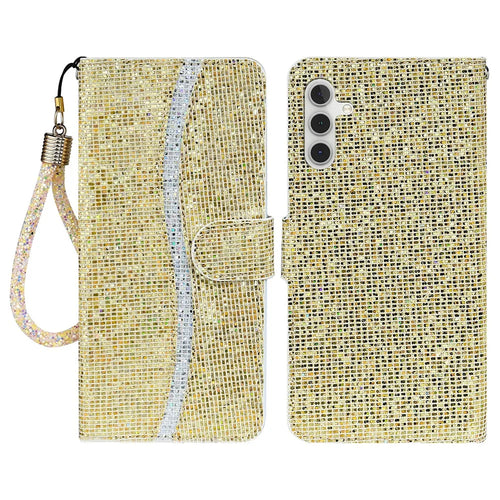 For Samsung Galaxy S26 Case PU Leather Wallet Card Slots Glitter Phone Cover - Gold - 1
