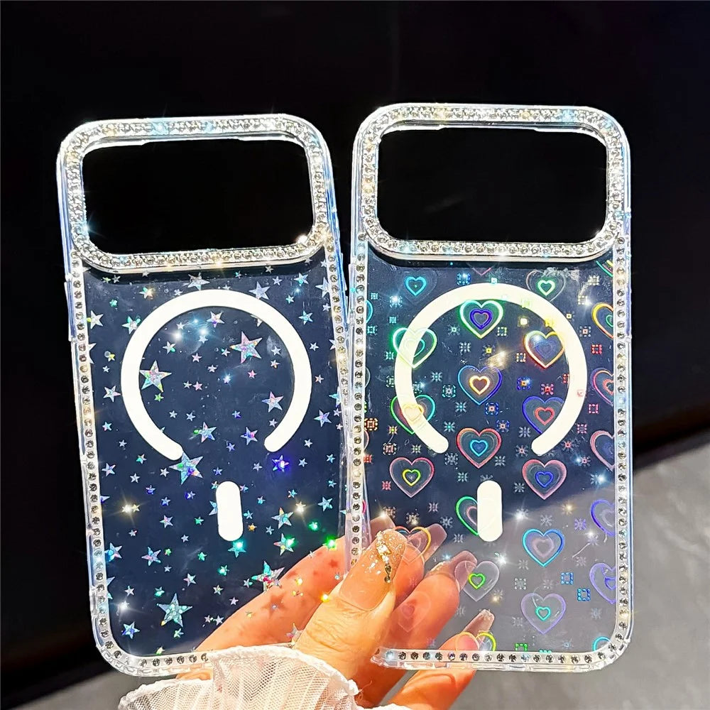 For iPhone 18 Pro Max / 17 Pro Max Compatible with MagSafe Rhinestone Edge Glitter Back TPU + PC IMD Phone Cover - Glitter Transparent - 4