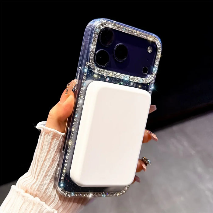 For iPhone 18 Pro / 17 Pro Compatible with MagSafe Rhinestone Edge Glitter Back TPU + PC IMD Phone Cover - Glitter Transparent - 2
