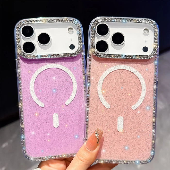 For iPhone 18 Pro / 17 Pro Compatible with MagSafe Rhinestone Edge Glitter Back TPU + PC IMD Phone Cover - Glitter Transparent - 5