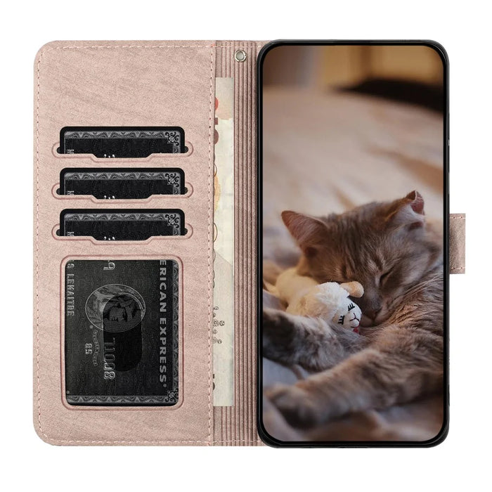 For Samsung Galaxy A57 5G Case with Wrist Strap Leather Phone Cover Wall Cats Pattern - Smoky Purple - 3