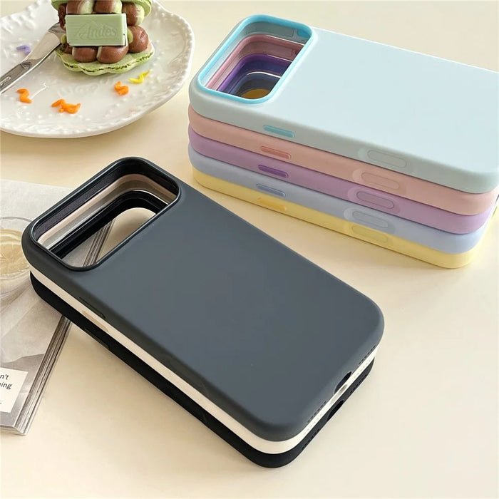 For iPhone 17 Pro Case Dual Color Liquid Silicone Phone Cover Large Camera Cutout - Light Cyan - 4