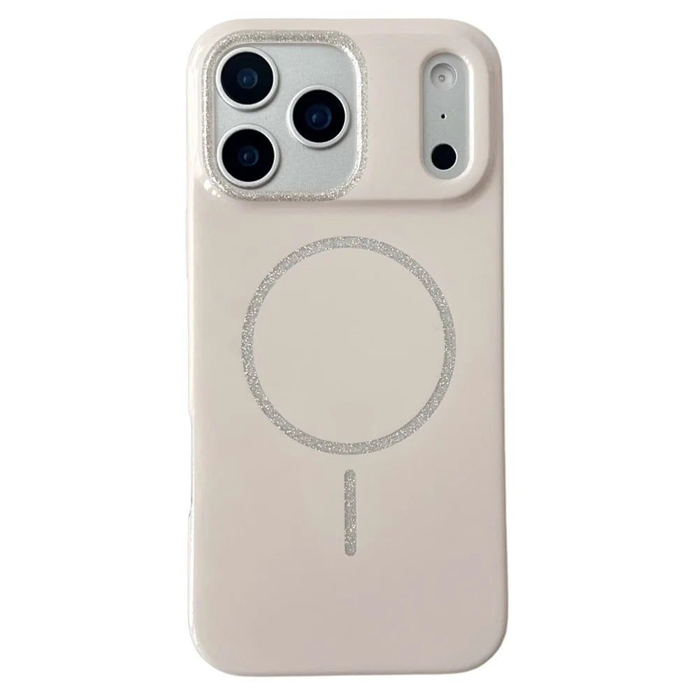 For iPhone 17 Pro Max Case Compatible with MagSafe Glitter Design TPU PC Phone Back Cover - Beige - 1