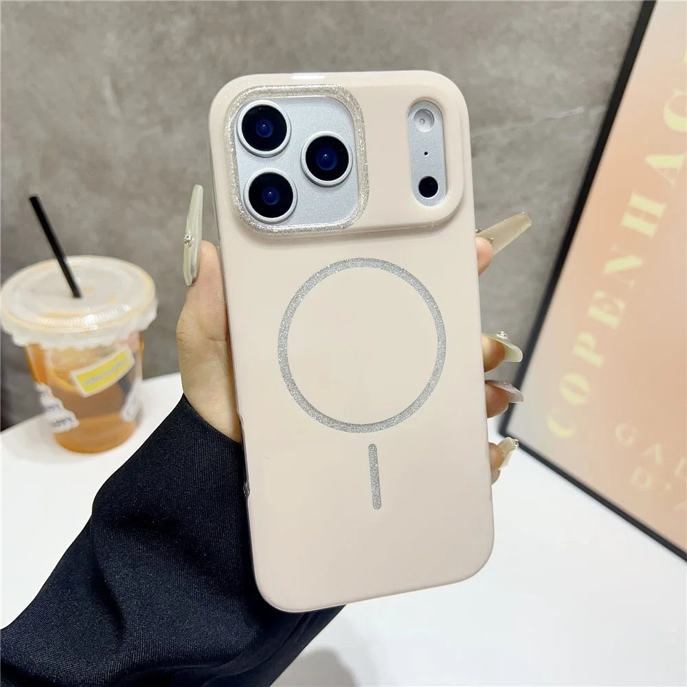 For iPhone 17 Pro Max Case Compatible with MagSafe Glitter Design TPU PC Phone Back Cover - Beige - 2