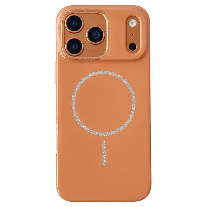 For iPhone 17 Pro Case Compatible with MagSafe Glitter Design TPU PC Phone Back Cover - Orange - 1