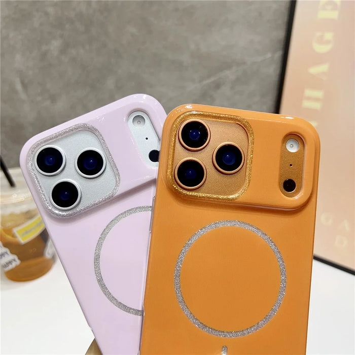 For iPhone 17 Pro Case Compatible with MagSafe Glitter Design TPU PC Phone Back Cover - Orange - 3