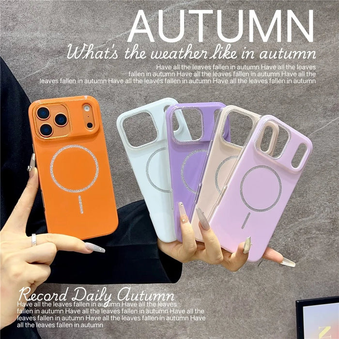 For iPhone 17 Pro Case Compatible with MagSafe Glitter Design TPU PC Phone Back Cover - Orange - 6