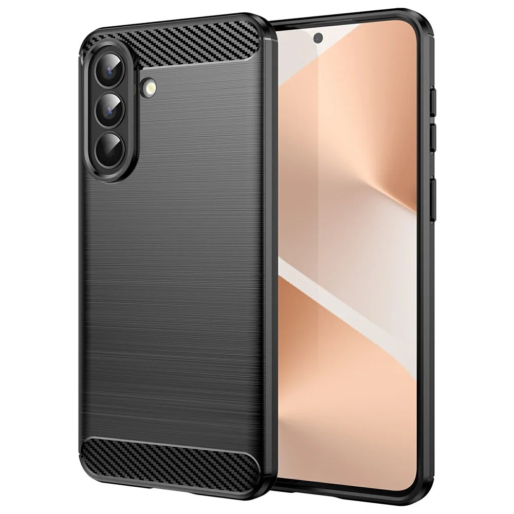 For Samsung Galaxy A57 5G Case Protective Phone Cover Carbon Fiber Texture Brushed - Black - 1