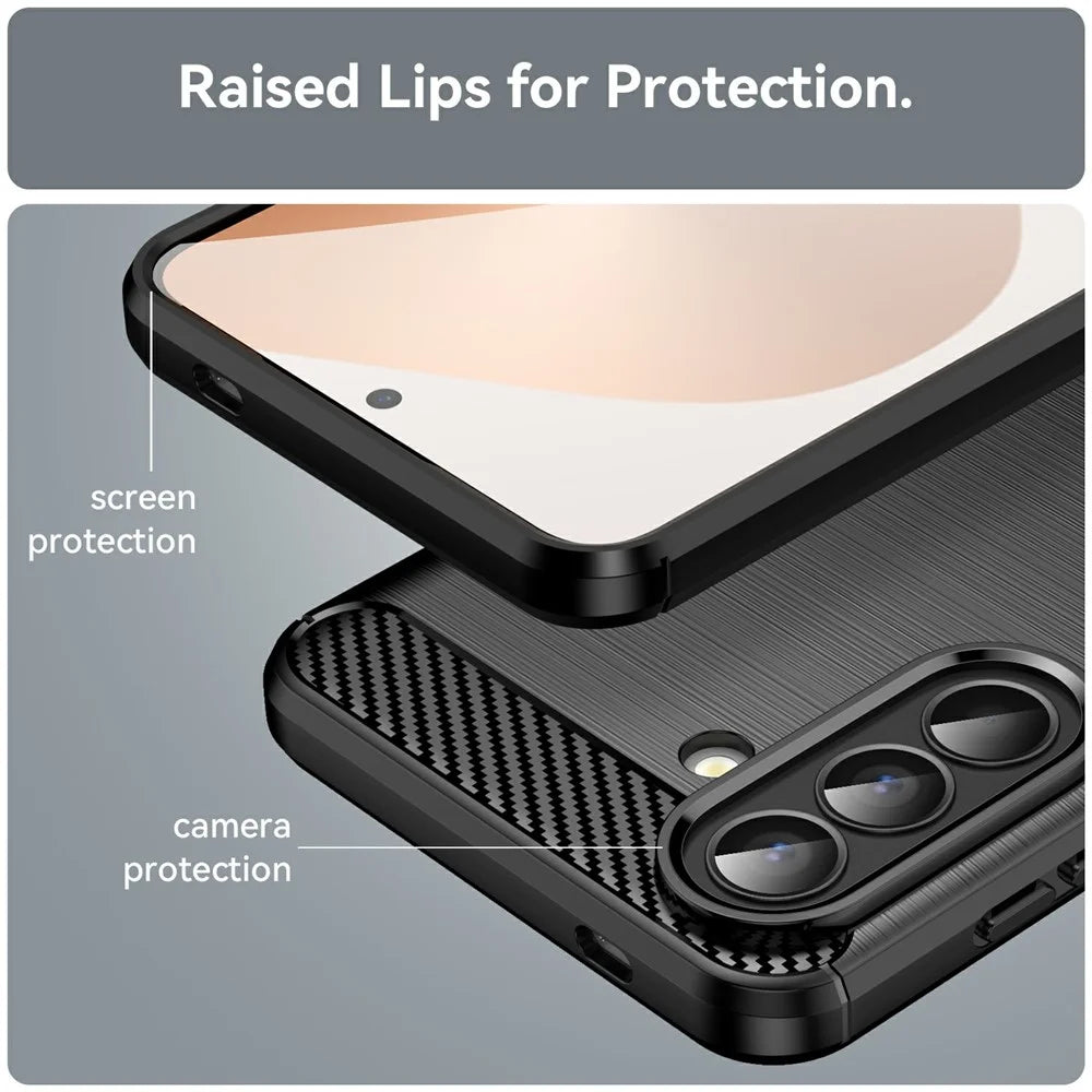 For Samsung Galaxy A57 5G Case Protective Phone Cover Carbon Fiber Texture Brushed - Black - 6
