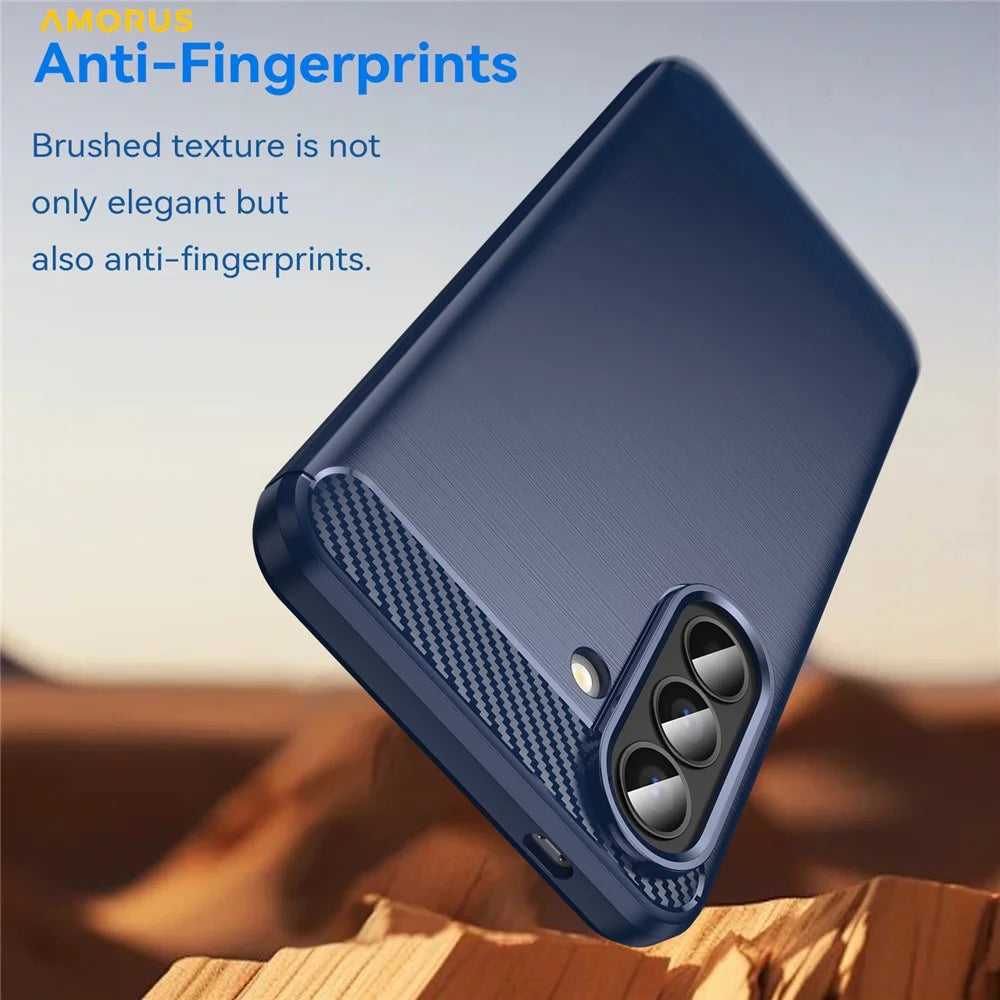 AMORUS For Samsung Galaxy A57 5G Case Carbon Fiber Texture Brushed Protective Phone Cover - Blue - 2