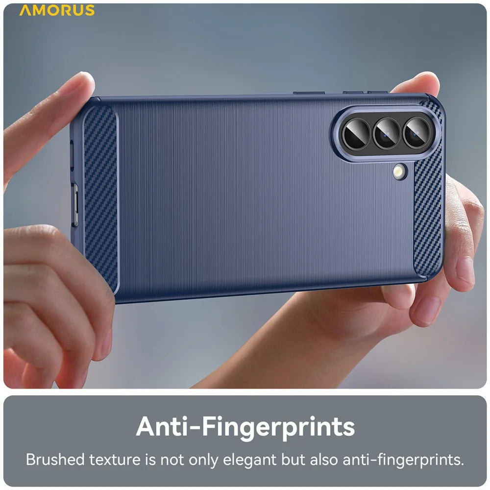 AMORUS For Samsung Galaxy A57 5G Case Carbon Fiber Texture Brushed Protective Phone Cover - Blue - 4