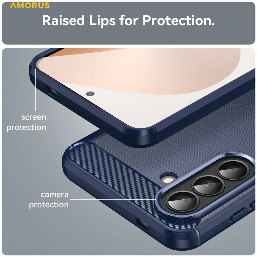 AMORUS For Samsung Galaxy A57 5G Case Carbon Fiber Texture Brushed Protective Phone Cover - Blue - 5
