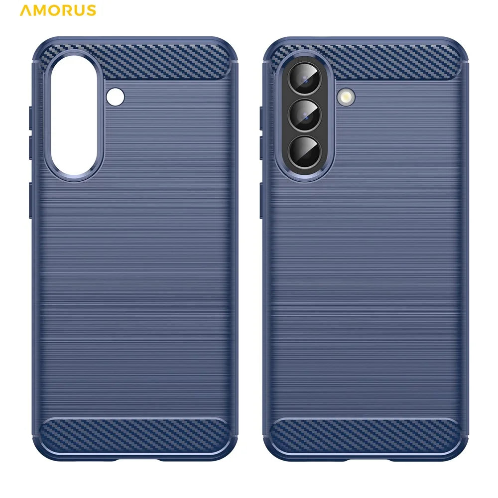 AMORUS For Samsung Galaxy A57 5G Case Carbon Fiber Texture Brushed Protective Phone Cover - Blue - 7