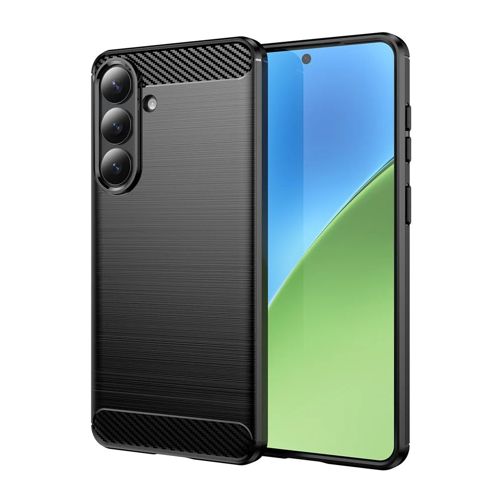 AMORUS For Samsung Galaxy S26+ Case Carbon Fiber Texture Brushed Protective Phone Cover - Black - 1