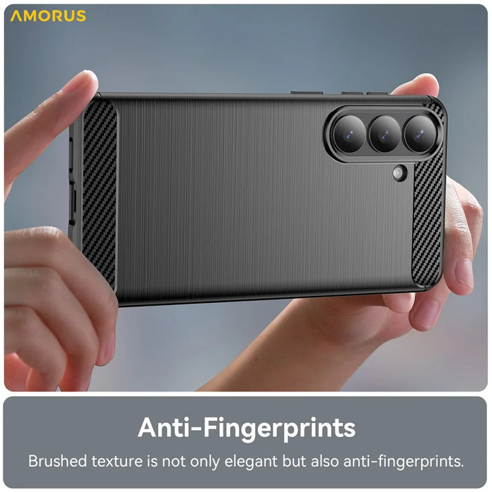 AMORUS For Samsung Galaxy S26+ Case Carbon Fiber Texture Brushed Protective Phone Cover - Black - 4