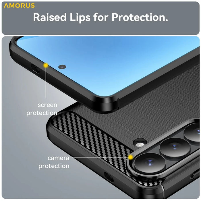 AMORUS For Samsung Galaxy S26+ Case Carbon Fiber Texture Brushed Protective Phone Cover - Black - 5