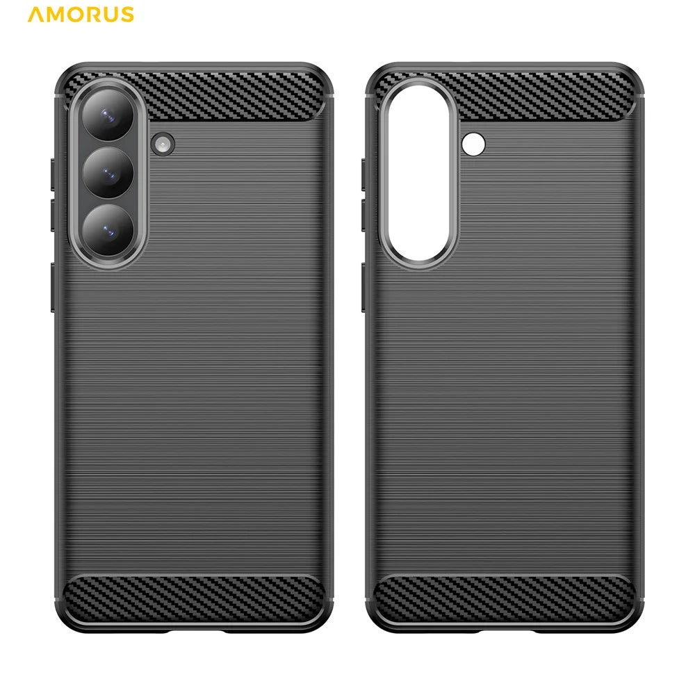 AMORUS For Samsung Galaxy S26+ Case Carbon Fiber Texture Brushed Protective Phone Cover - Black - 7
