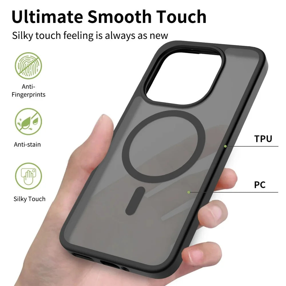 For Xiaomi 15T Magnetic Phone Case Matte Finish TPU PC Shockproof Phone Cover with Tempered Glass - Black - 3
