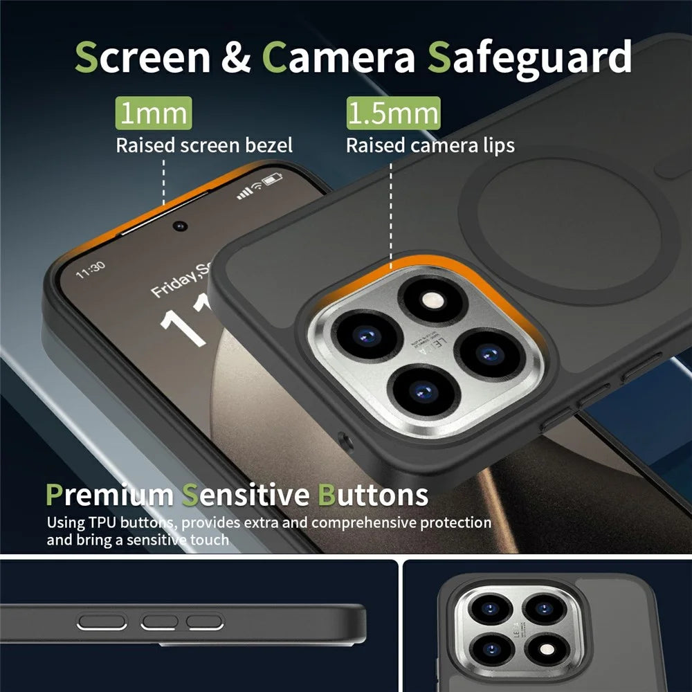 For Xiaomi 15T Magnetic Phone Case Matte Finish TPU PC Shockproof Phone Cover with Tempered Glass - Black - 4