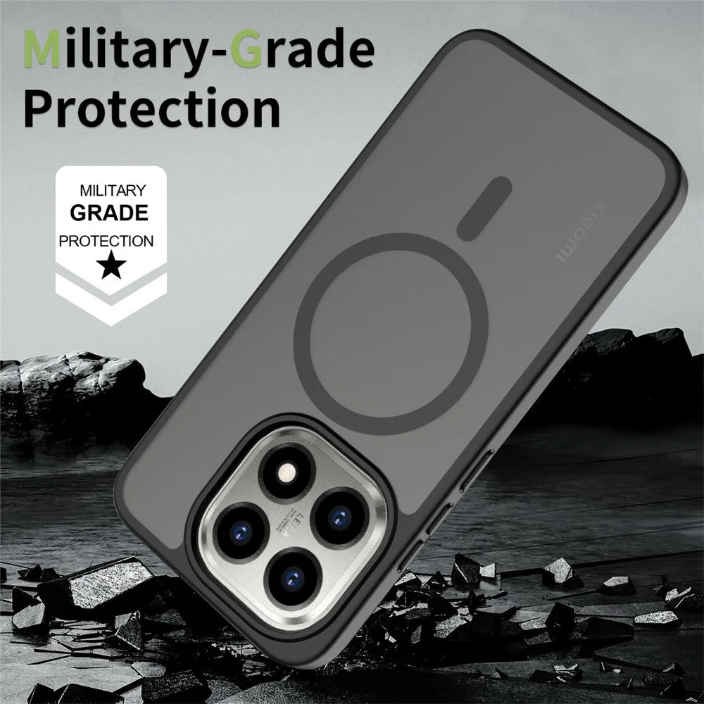 For Xiaomi 15T Magnetic Phone Case Matte Finish TPU PC Shockproof Phone Cover with Tempered Glass - Black - 5
