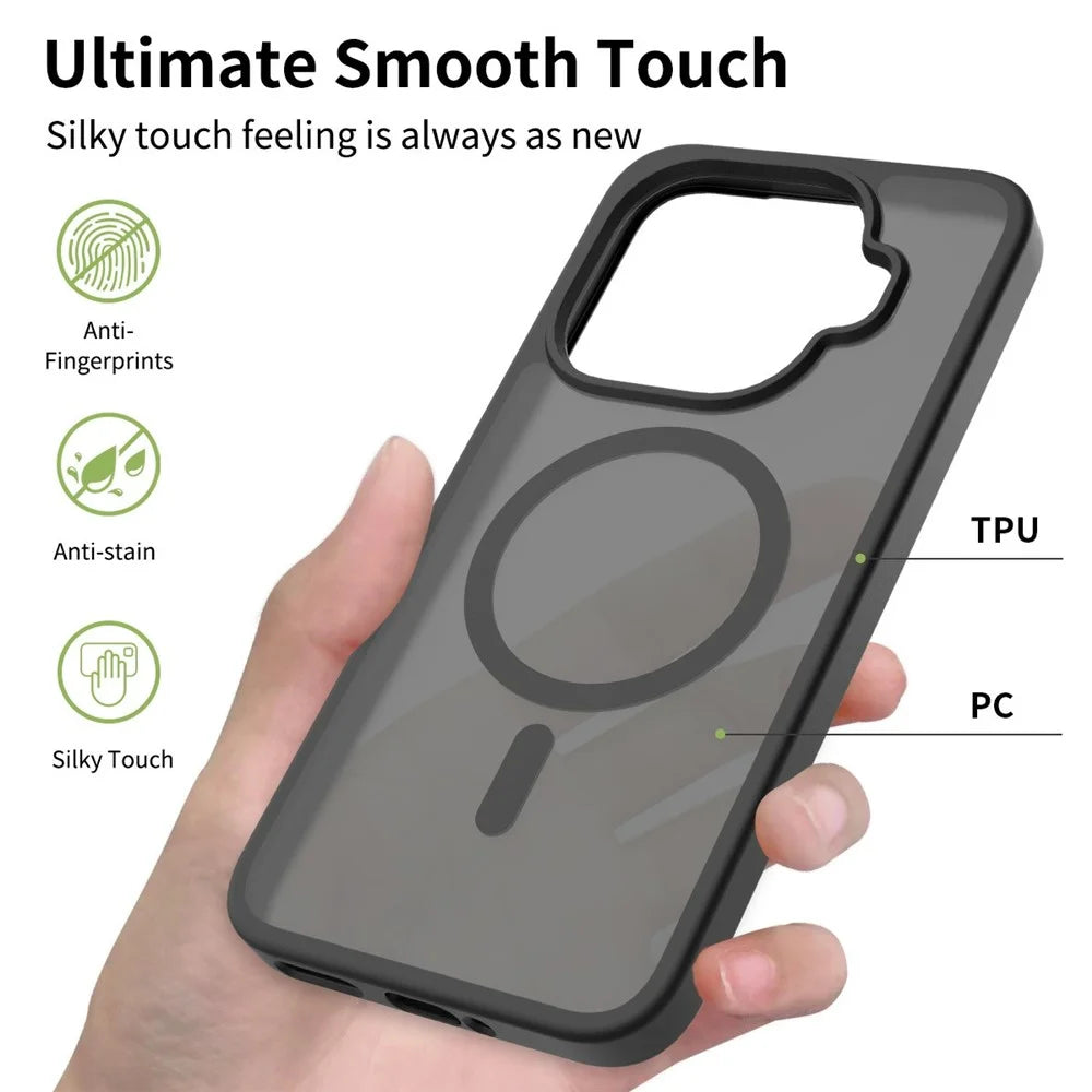 For Xiaomi 15T Pro Magnetic Phone Case Matte Finish TPU PC Shockproof Phone Cover with Tempered Glass - Black - 3