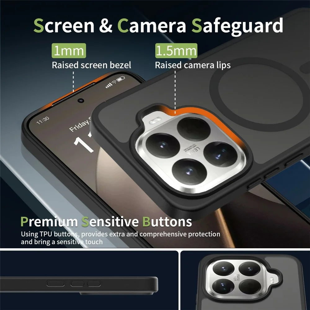 For Xiaomi 15T Pro Magnetic Phone Case Matte Finish TPU PC Shockproof Phone Cover with Tempered Glass - Black - 4
