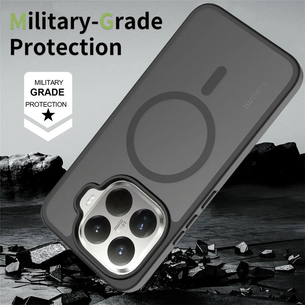 For Xiaomi 15T Pro Magnetic Phone Case Matte Finish TPU PC Shockproof Phone Cover with Tempered Glass - Black - 5