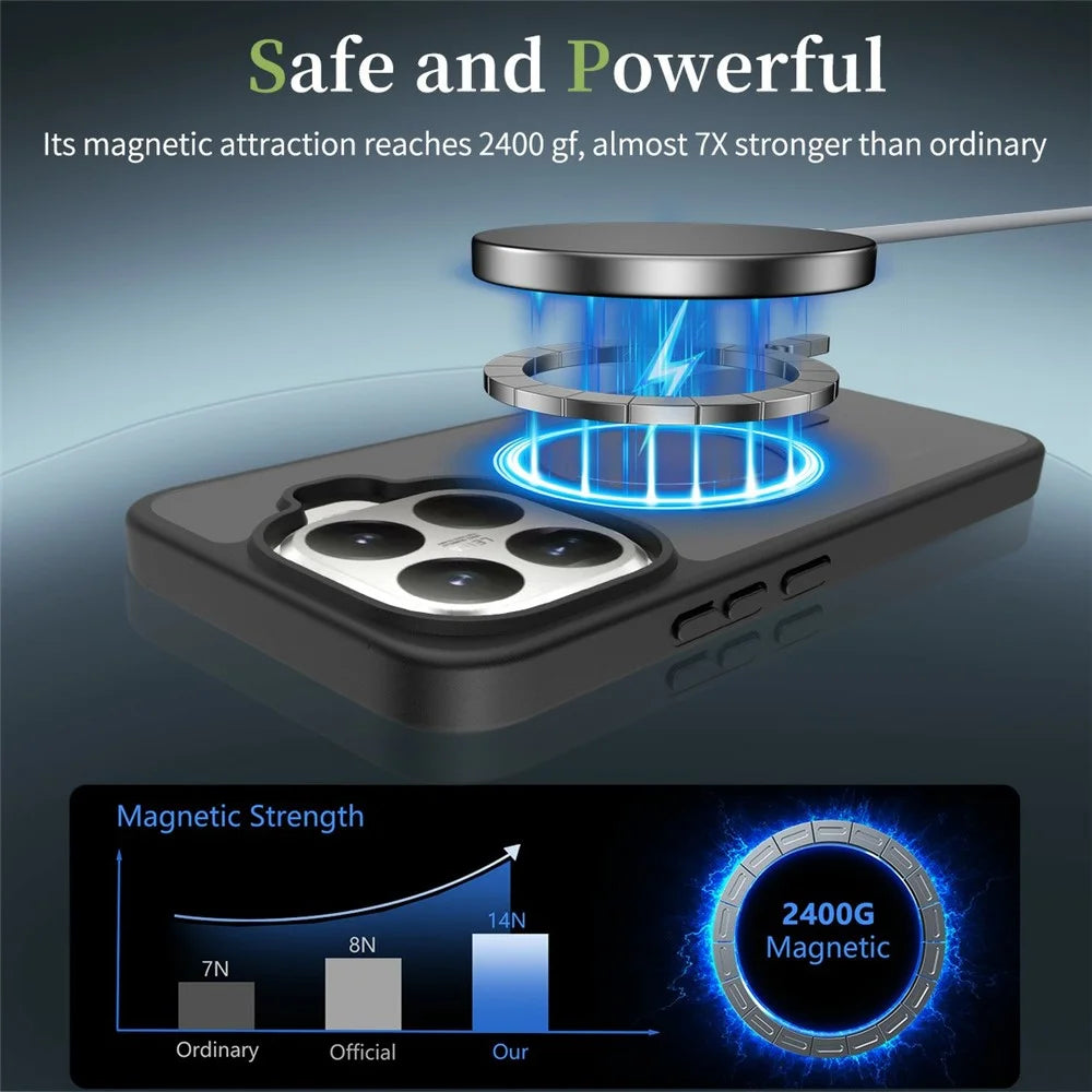 For Xiaomi 15T Pro Magnetic Phone Case Matte Finish TPU PC Shockproof Phone Cover with Tempered Glass - Black - 7
