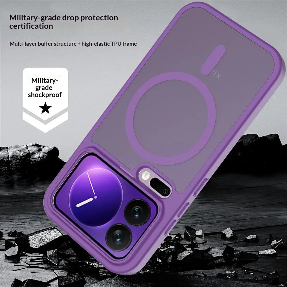 For Xiaomi 17 Pro Magnetic Phone Case Matte Finish TPU PC Shockproof Phone Cover with Tempered Glass - Dark Purple - 5
