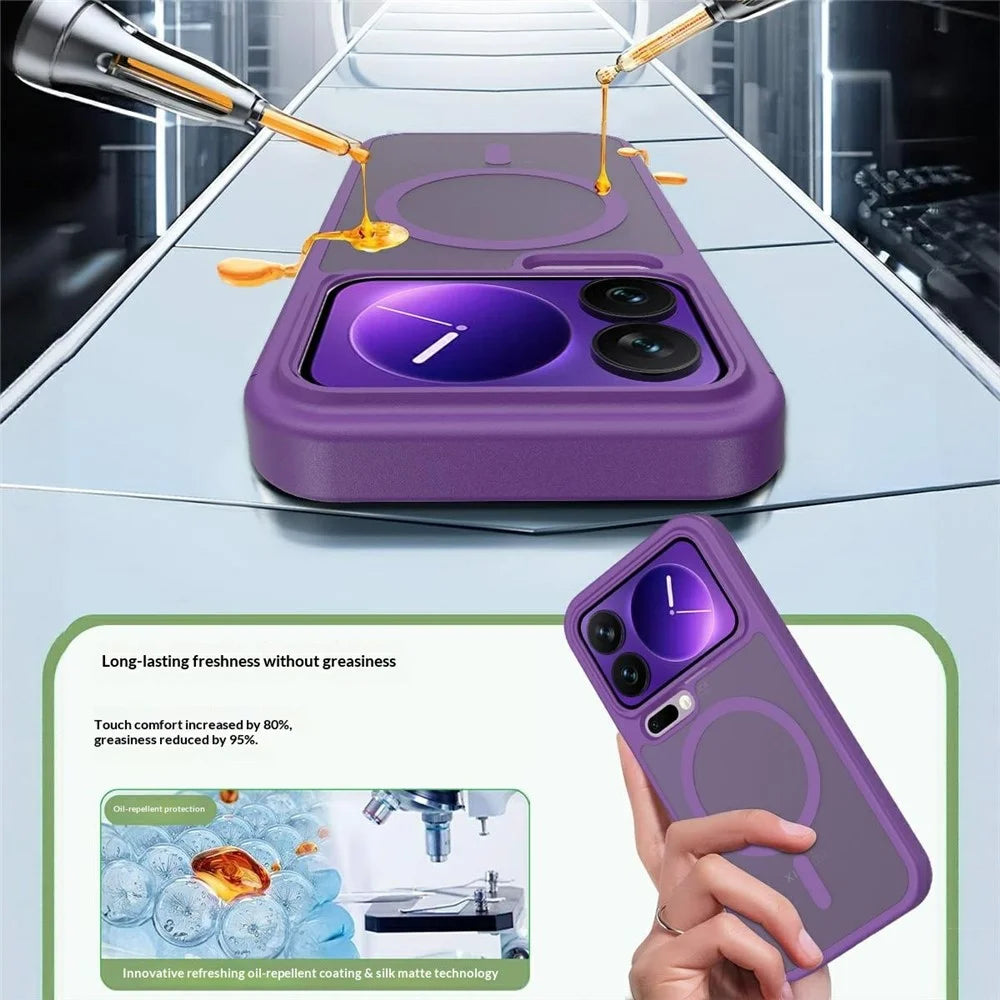 For Xiaomi 17 Pro Magnetic Phone Case Matte Finish TPU PC Shockproof Phone Cover with Tempered Glass - Dark Purple - 6