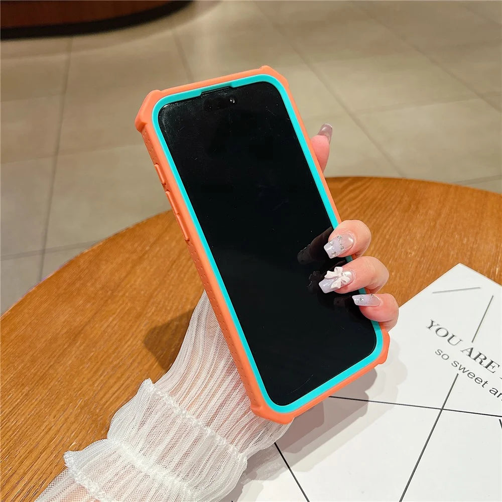 For iPhone 15 Pro Case Compatible with MagSafe Dual Color Design Shockproof Phone Cover with Tempered Glass Film - Orange  /  Blue - 3