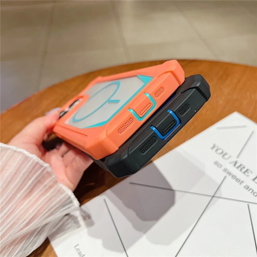 For iPhone 15 Pro Max Case Compatible with MagSafe Dual Color Design Shockproof Phone Cover with Tempered Glass Film - Orange  /  Blue - 4