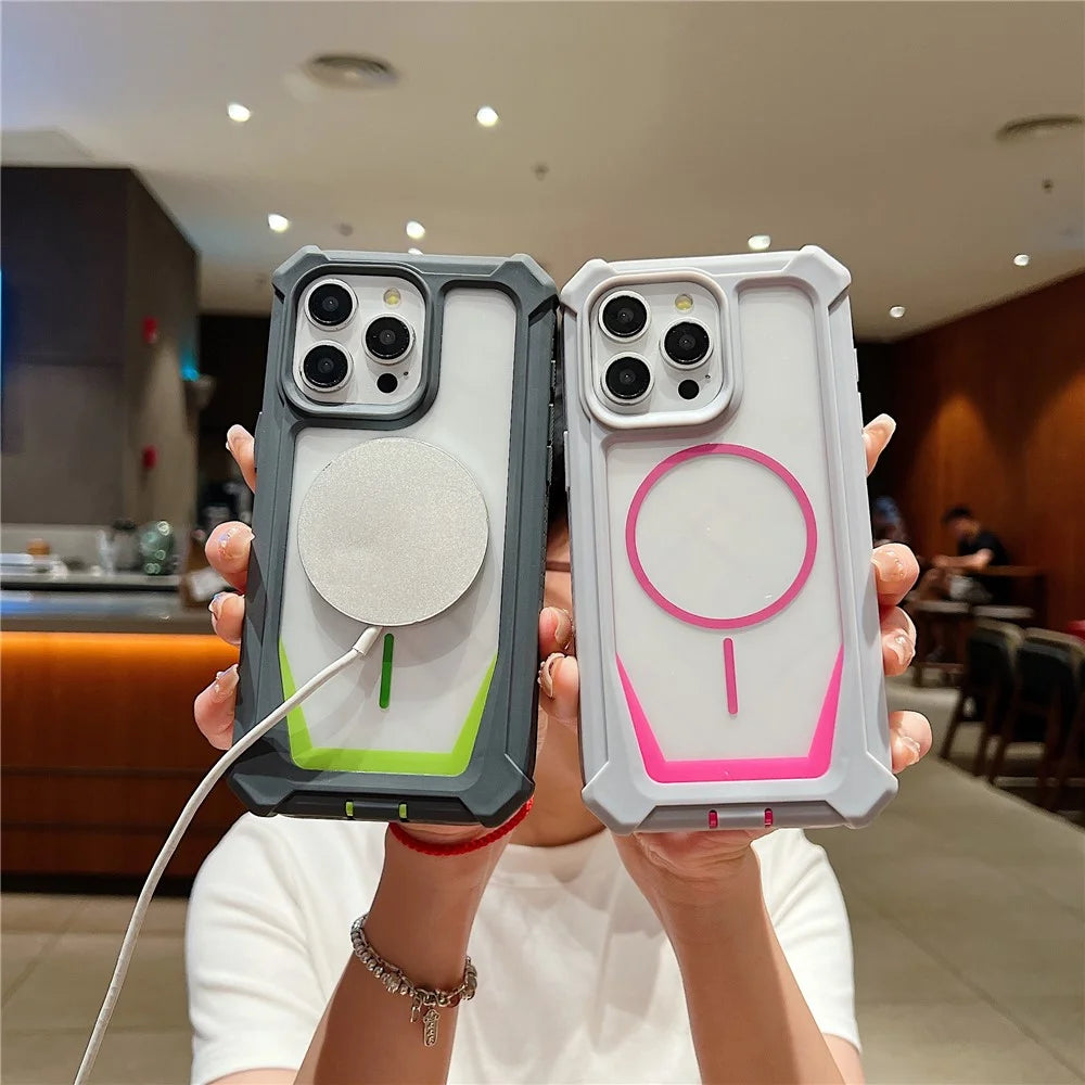 For iPhone 15 Pro Max Case Compatible with MagSafe Dual Color Design Shockproof Phone Cover with Tempered Glass Film - Orange  /  Blue - 6