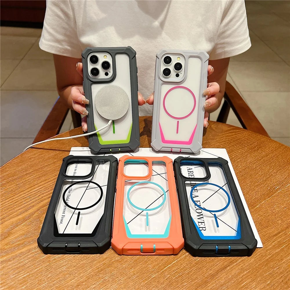 For iPhone 15 Pro Max Case Compatible with MagSafe Dual Color Design Shockproof Phone Cover with Tempered Glass Film - Orange  /  Blue - 7