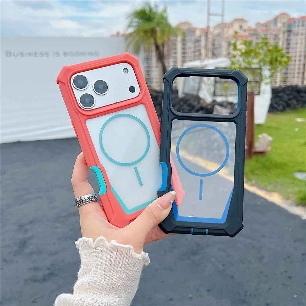 For iPhone 17 Pro Max Case Compatible with MagSafe Dual Color Design Shockproof Phone Cover with Tempered Glass Film - Orange / Blue - 6