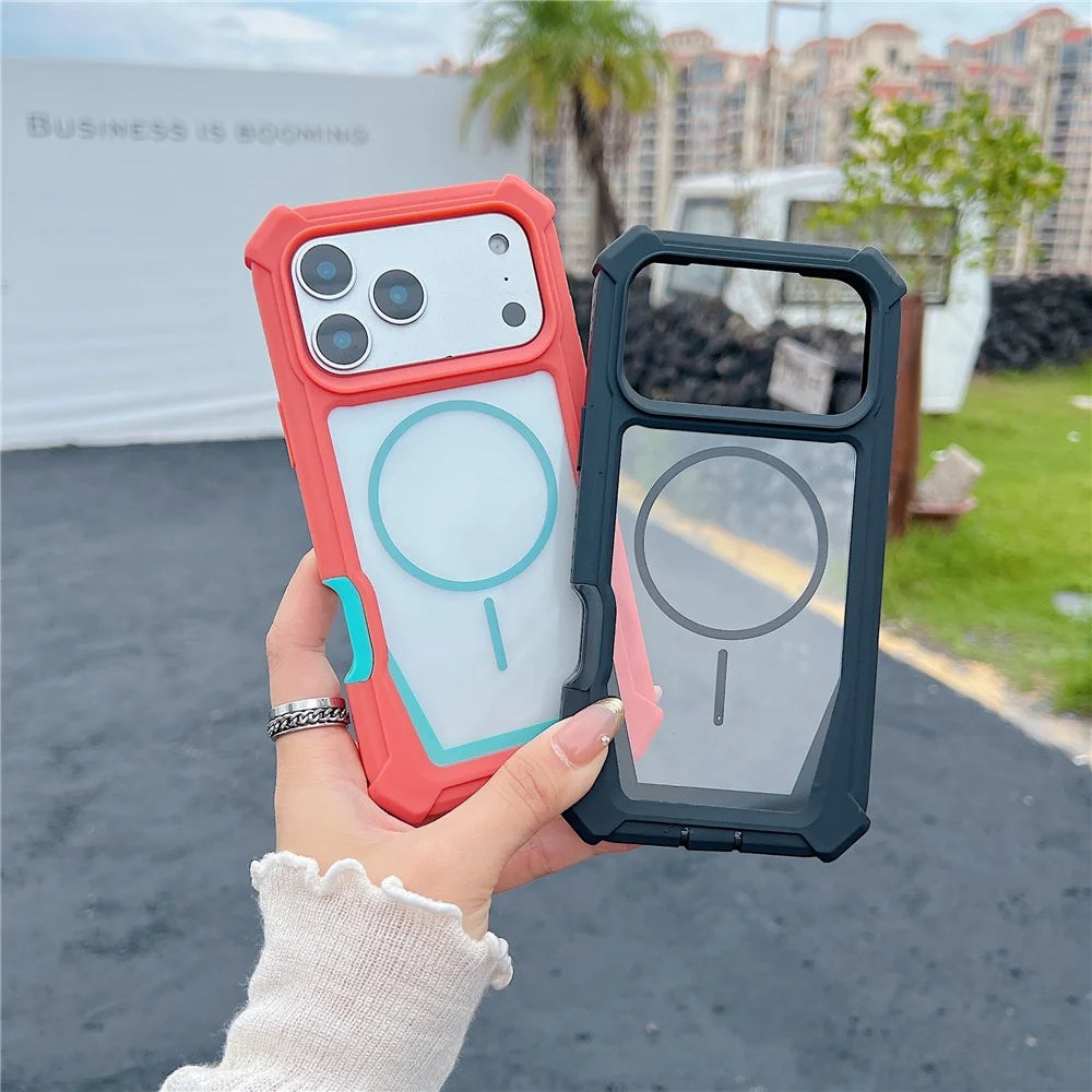 For iPhone 17 Pro Max Case Compatible with MagSafe Dual Color Design Shockproof Phone Cover with Tempered Glass Film - Orange / Blue - 7
