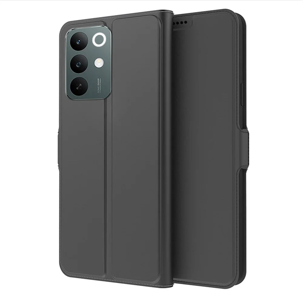 For Realme C85 5G Case Shockproof TPU Inner Shell Leather Phone Cover Card Slot - Black - 1