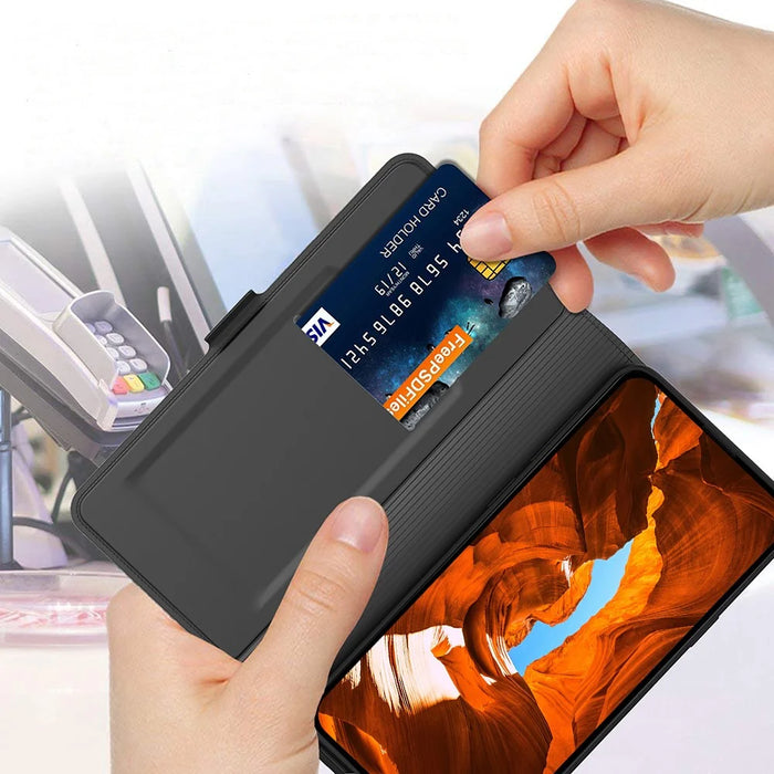 For Realme C85 5G Case Shockproof TPU Inner Shell Leather Phone Cover Card Slot - Black - 4