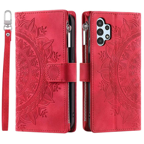 For Samsung Galaxy A13 4G / 5G / A04s 4G (164.7mm) Mandala Imprint PU Leather+TPU Phone Cover Stand with Multiple Card Slots Wallet Case - Rose - 1