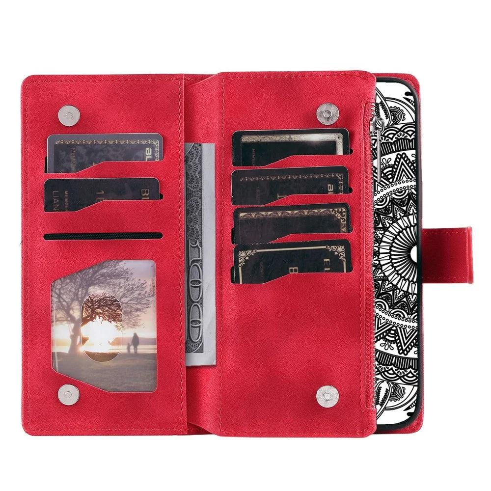 For Samsung Galaxy A13 4G / 5G / A04s 4G (164.7mm) Mandala Imprint PU Leather+TPU Phone Cover Stand with Multiple Card Slots Wallet Case - Rose - 4