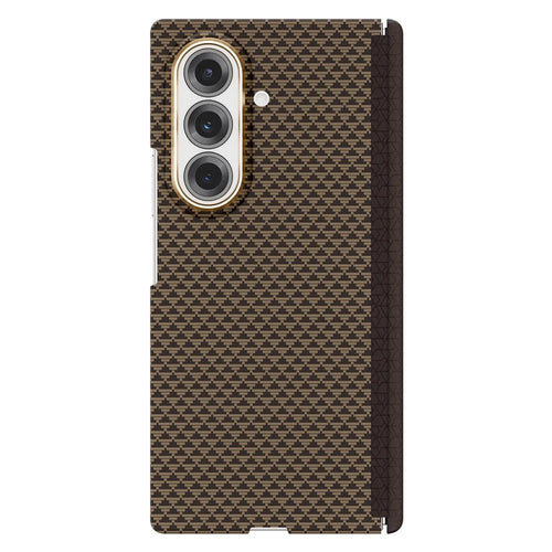 GKK For Samsung Galaxy Z Fold7 5G Case Pattern Design Dual Axis Aramid Fiber PC Ultra Thin Phone Cover Magnetic Hinge Protection - Gold - 1