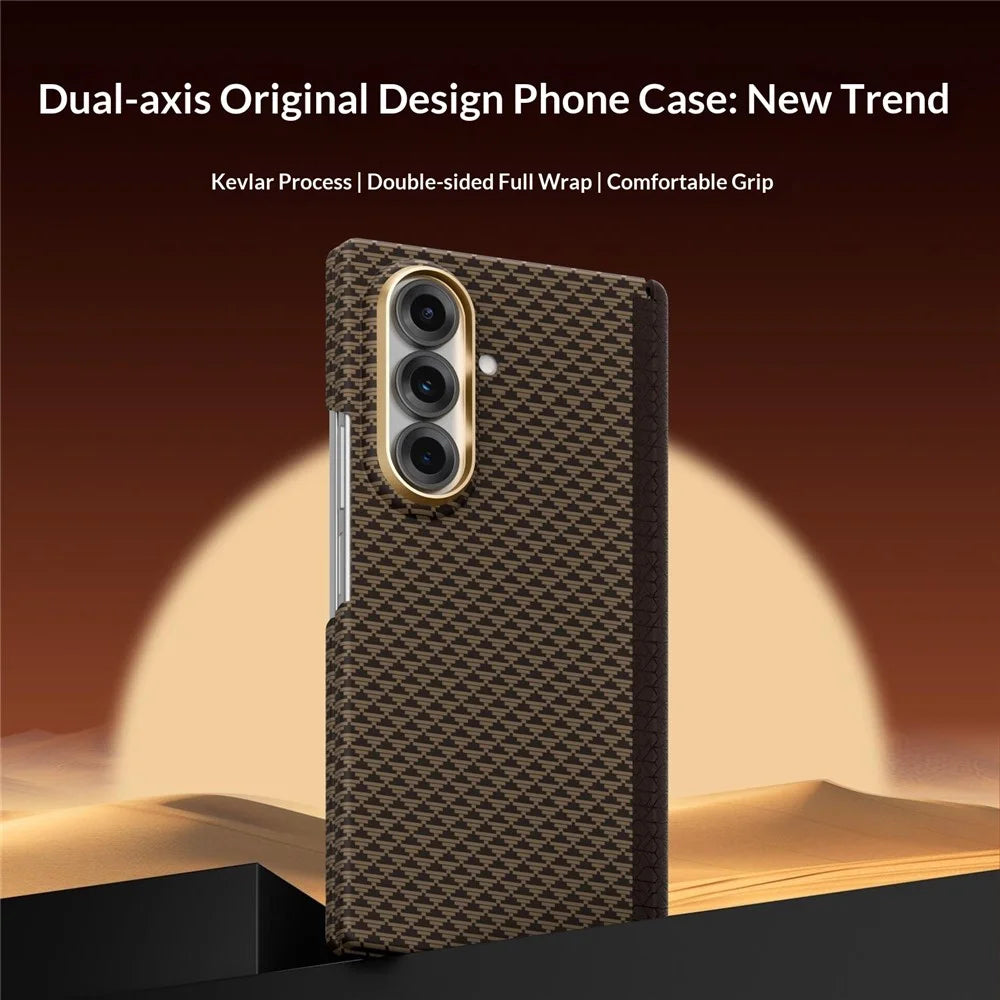 GKK For Samsung Galaxy Z Fold7 5G Case Pattern Design Dual Axis Aramid Fiber PC Ultra Thin Phone Cover Magnetic Hinge Protection - Gold - 4
