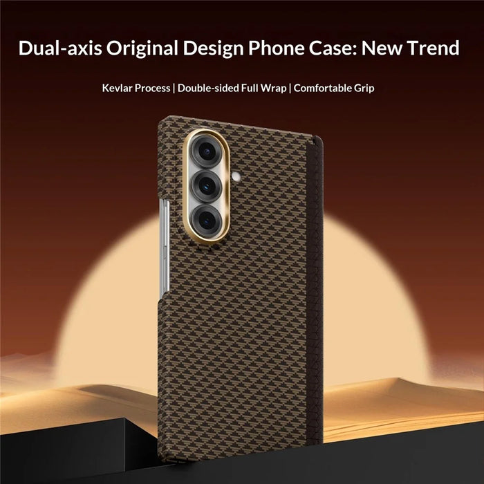 GKK For Samsung Galaxy Z Fold7 5G Case Pattern Design Dual Axis Aramid Fiber PC Ultra Thin Phone Cover Magnetic Hinge Protection - Gold - 4